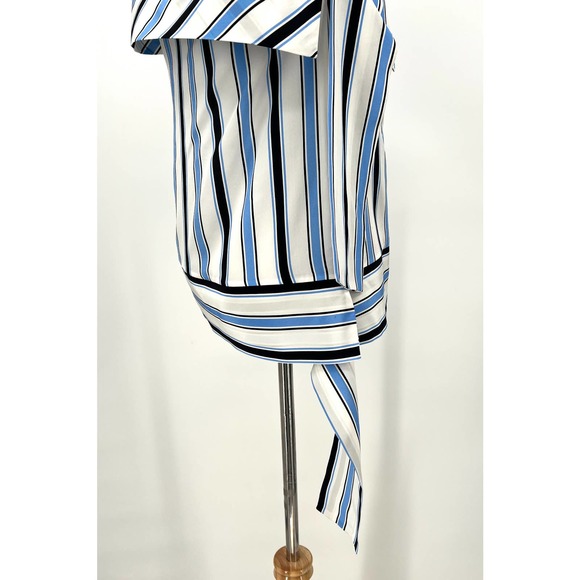 MSGM Shirt Womens 38 XS White Black Striped Silk One Shoulder Asymmetric Top - Picture 5 of 14